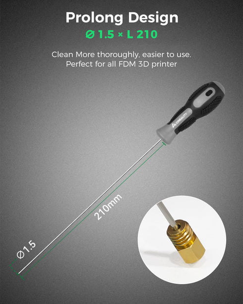 Creality Official 3D Printer Clog Poke, Extruder Nozzle Cleaning Kit ?1.5mm L210mm Must-Have 3D Printing Tool for All FDM 3D Printers and 1.75mm I...